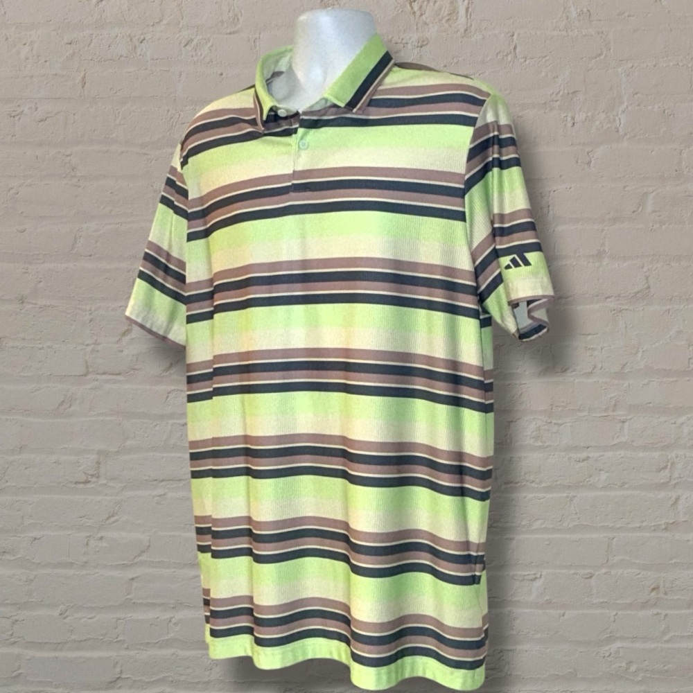 Adidas HEAT.RDY Striped Golf Polo Shirt XL Lime Green Performance Ventilated